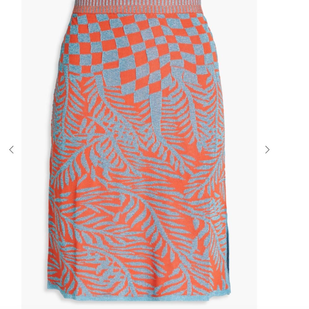 NWT Diane Von Furstenberg Cruz Metallic Jacquard-Knit Skirt (XL)